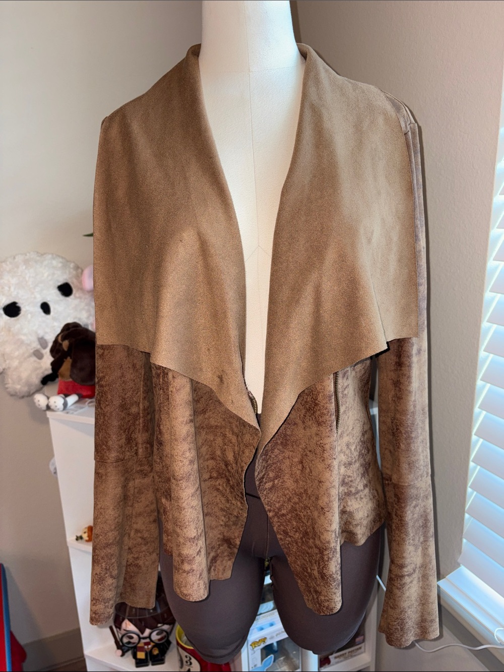 a.n.a Brown Suede-Look Draped Open Cardigan